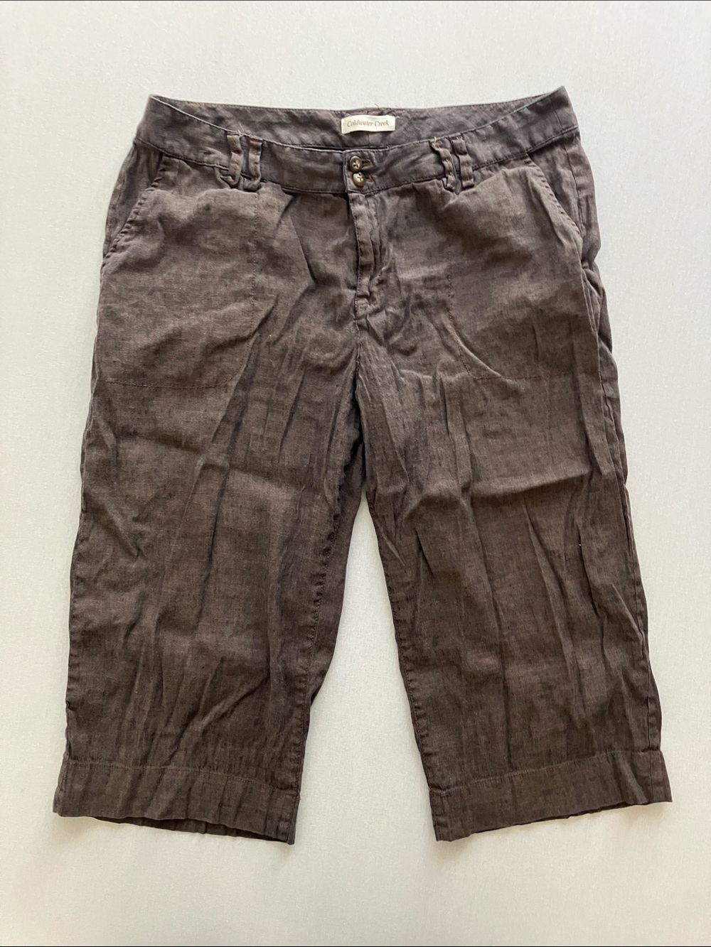 Coldwater Creek Dark Brown Cropped Linen-Blend Capris